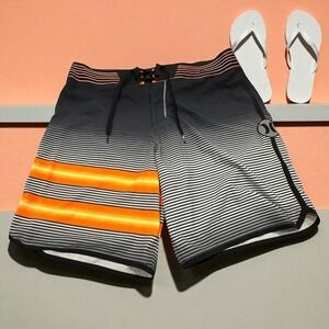 Hurley Men's‎ Board Shorts Striped Orange Black White Swim Trunks Size 34